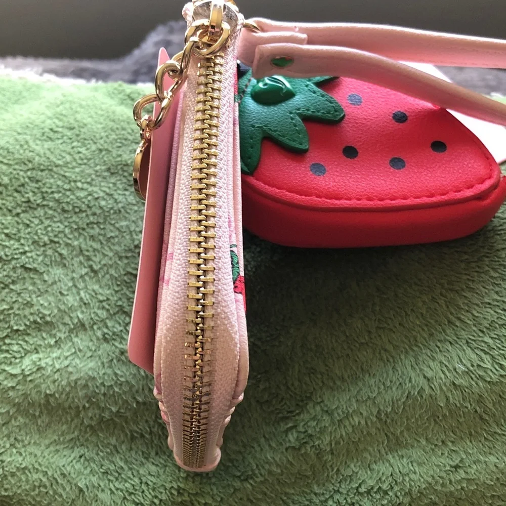 Juicy Couture Pink Cardholder Wristlet with Red & Green Strawberry Charm